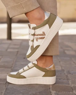 Outlet Casual Mode Basket femme creepers à scratch - CL83 Kaki