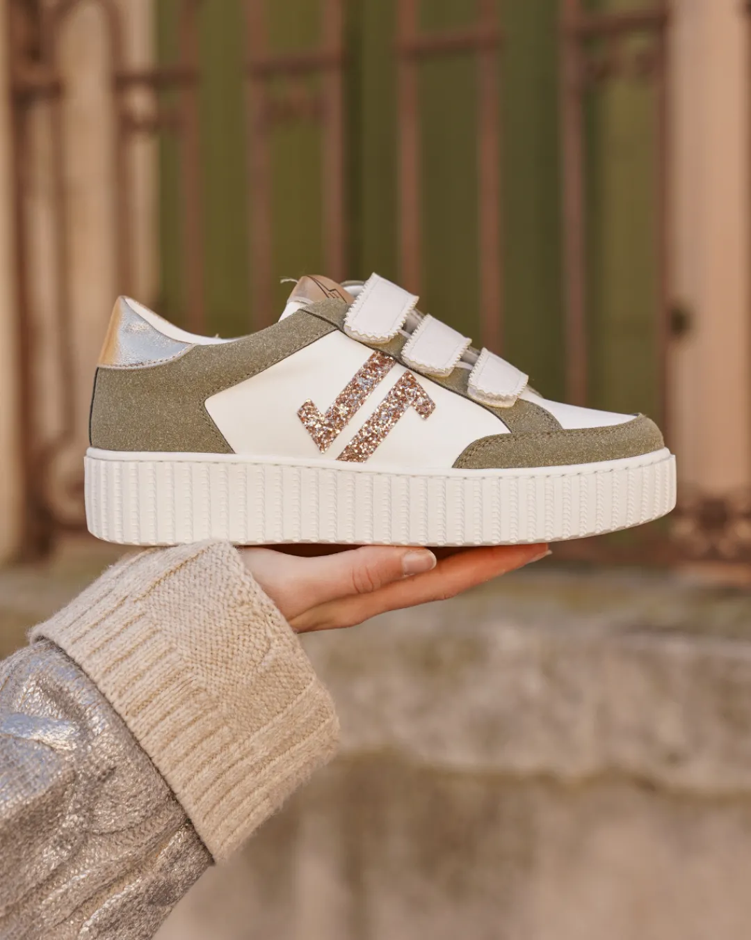 Outlet Casual Mode Basket femme creepers à scratch - CL83 Kaki