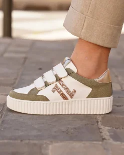 Outlet Casual Mode Basket femme creepers à scratch - CL83 Kaki