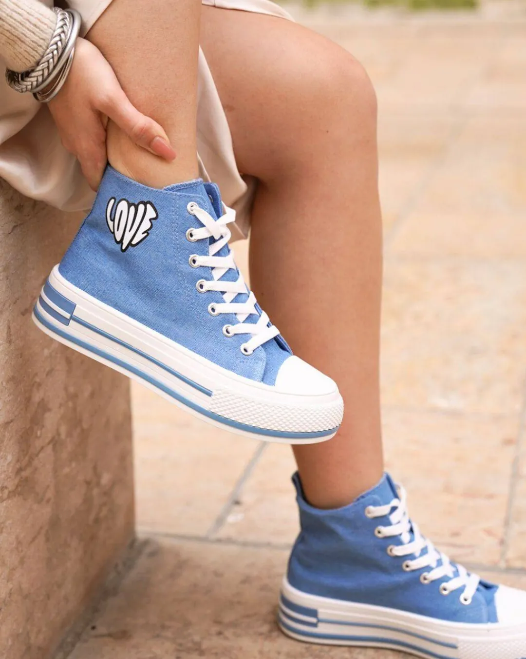 Hot Casual Mode Basket femme denim blue jeans montante en toile - Linda Bleu