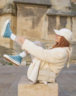 Outlet Casual Mode Basket femme denim blue jeans montante en toile - Delphine Bleu