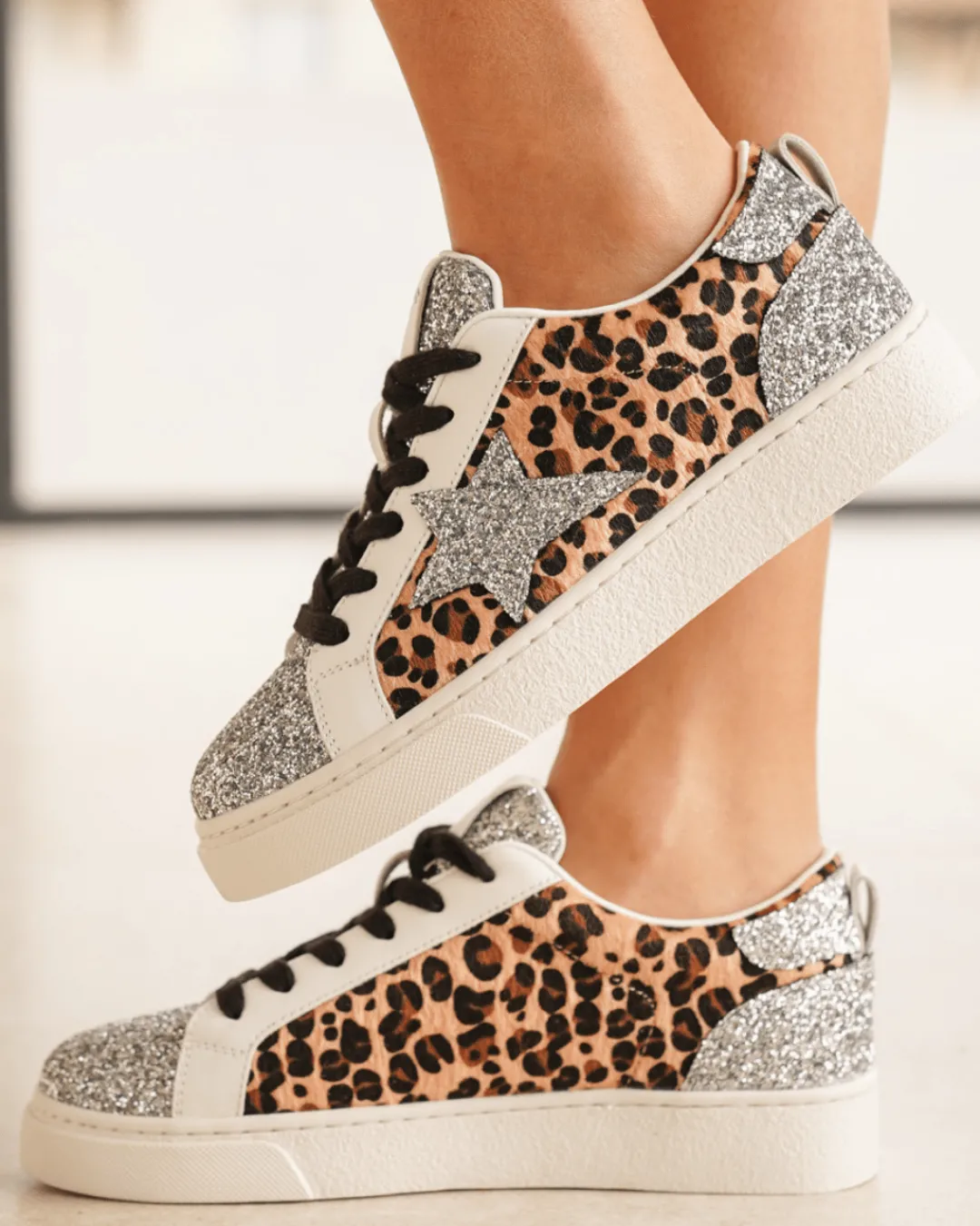 Outlet Casual Mode Basket femme léopard étoile à lacets - Denise Leopard