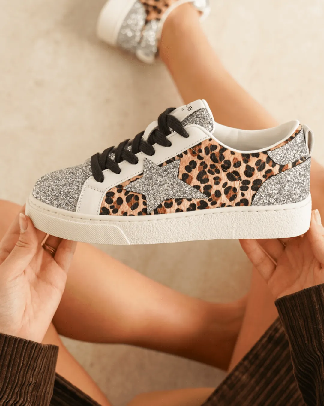 Outlet Casual Mode Basket femme léopard étoile à lacets - Denise Leopard