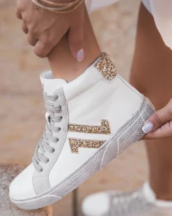 Best Casual Mode Basket femme montante he et dorée - CL71 WHITE Blanc