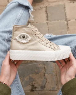 Sale Casual Mode Basket femme montante dée à lacets - Kelly Or