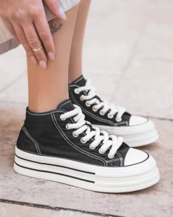 Sale Casual Mode Basket femme e montante en toile - Maeve Noir