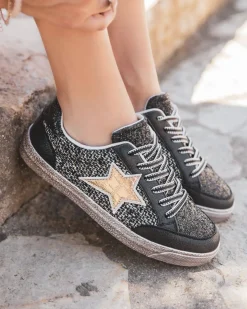 Online Casual Mode Basket femme e étoile à lacets - Élise Noir