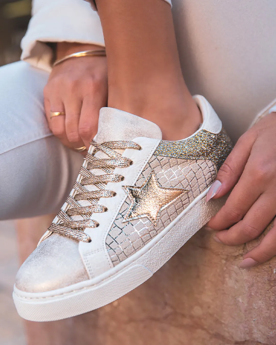 Fashion Casual Mode Basket femme paillettes dées étoile - Cassy Or