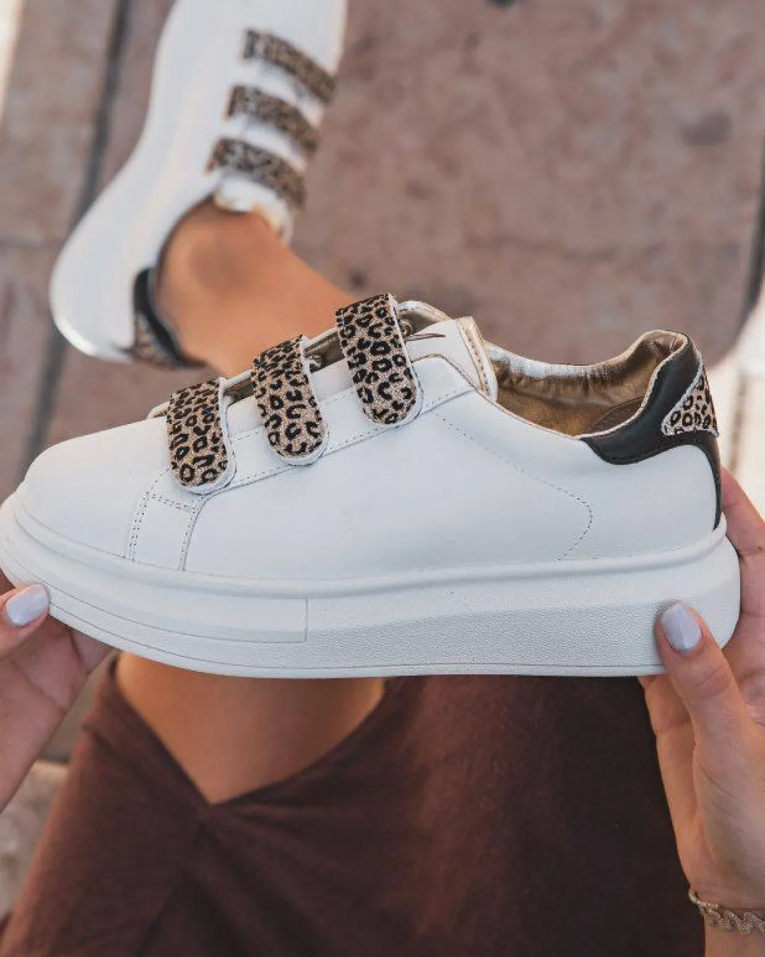 Outlet Casual Mode Basket femme scratch he léopard - CL24 LEO Blanc