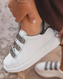 Outlet Casual Mode Basket femme scratch he léopard - CL24 LEO Blanc