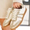 Clearance Casual Mode Basket femme semelle marron dée à lacets - Gwenola Or