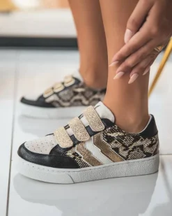 Outlet Casual Mode Basket femme serpent à scratch - CL13 SNAKE Or