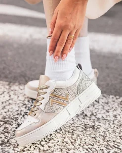 Online Casual Mode Basket femme taupe à lacets - CL75 WHITE Argent