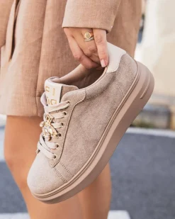 Fashion Casual Mode Basket femme taupe à lacets - Éléna Beige