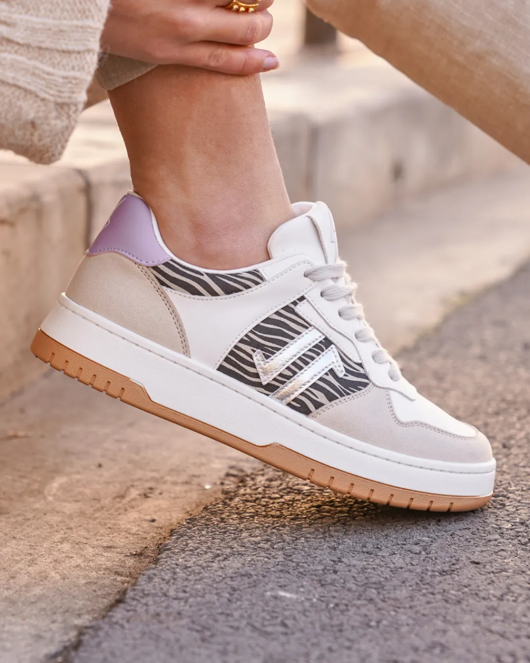 Hot Casual Mode Basket femme à lacets - CL90 ZEBRA Taupe
