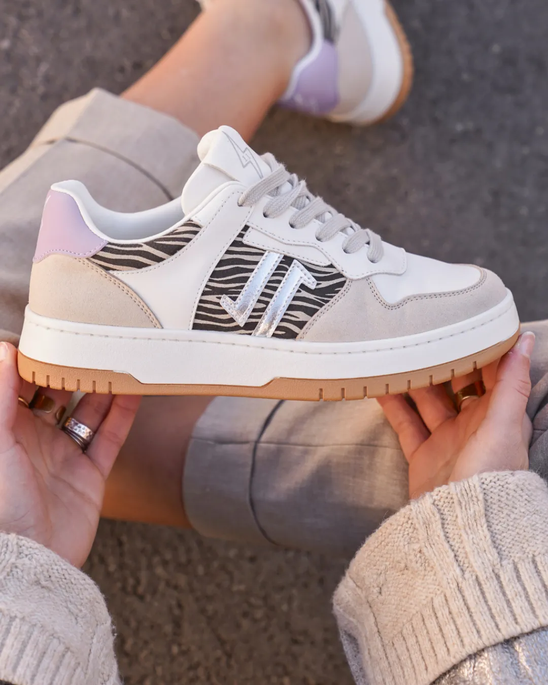 Hot Casual Mode Basket femme à lacets - CL90 ZEBRA Taupe