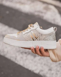 Online Casual Mode Basket femme taupe à lacets - CL75 WHITE Argent