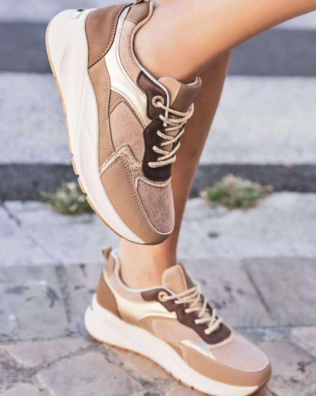 Best Casual Mode Basket femme semelle épaisse à lacets - Éliana Taupe
