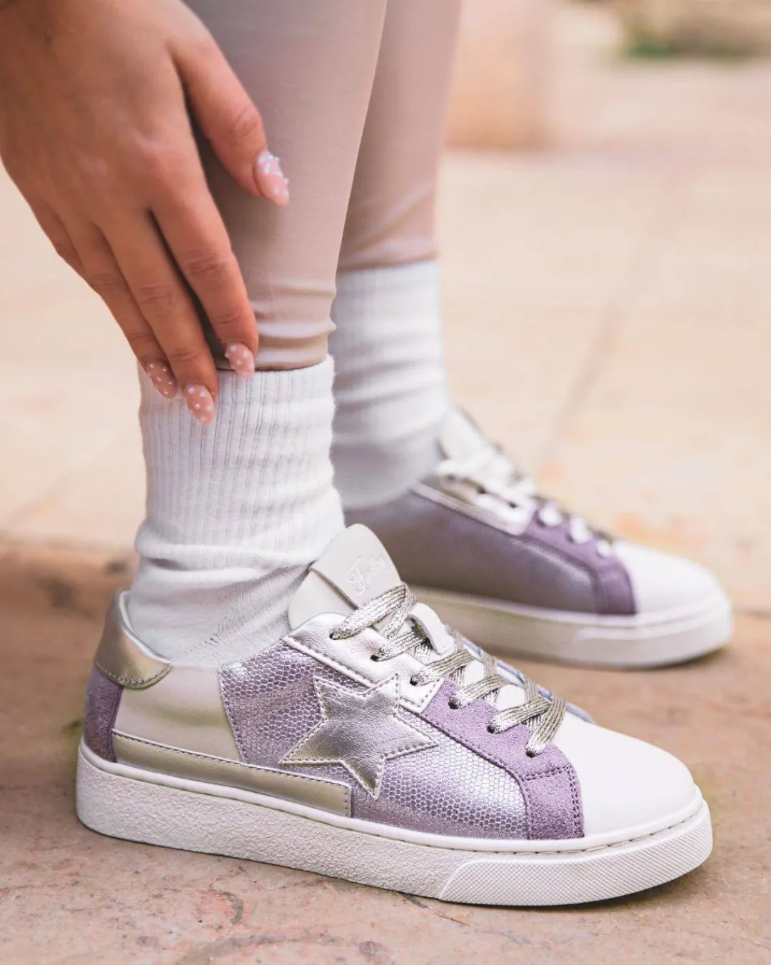 Outlet Casual Mode Basket femme étoile ée à lacets - Garance Argent