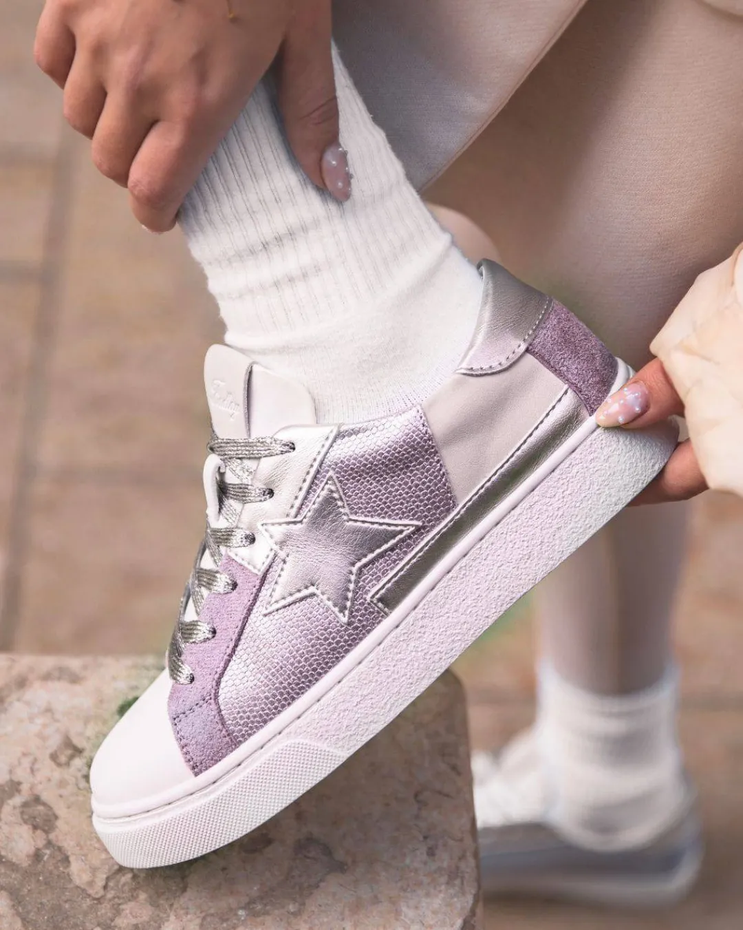 Outlet Casual Mode Basket femme étoile ée à lacets - Garance Argent