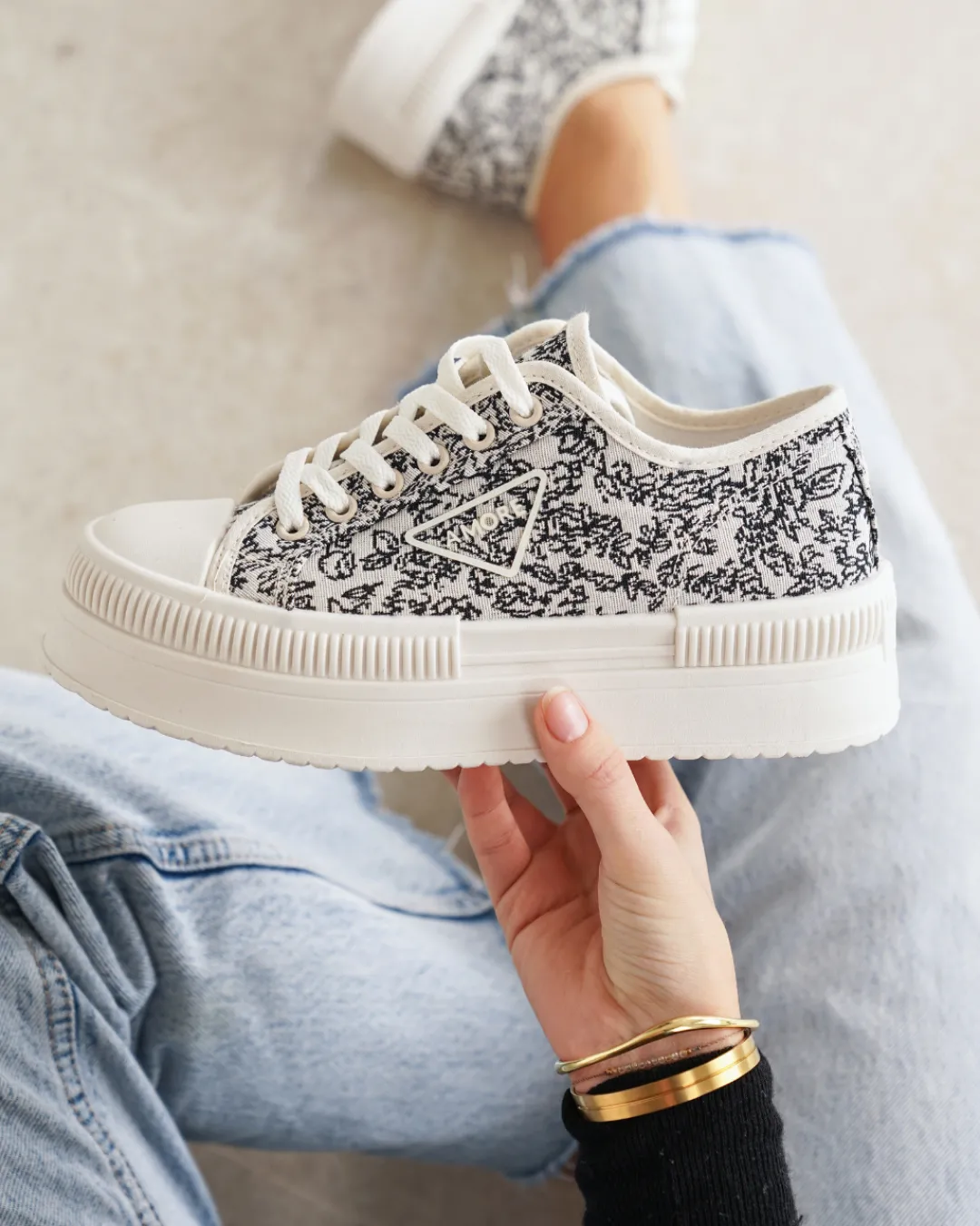 Outlet Casual Mode Basket femme toile he à lacets - Golda Blanc