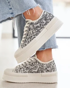 Outlet Casual Mode Basket femme toile he à lacets - Golda Blanc