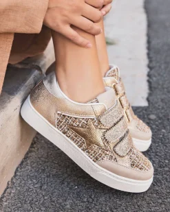 Hot Casual Mode Basket femme étoile dée à scratch et paillettes - Lucy Or