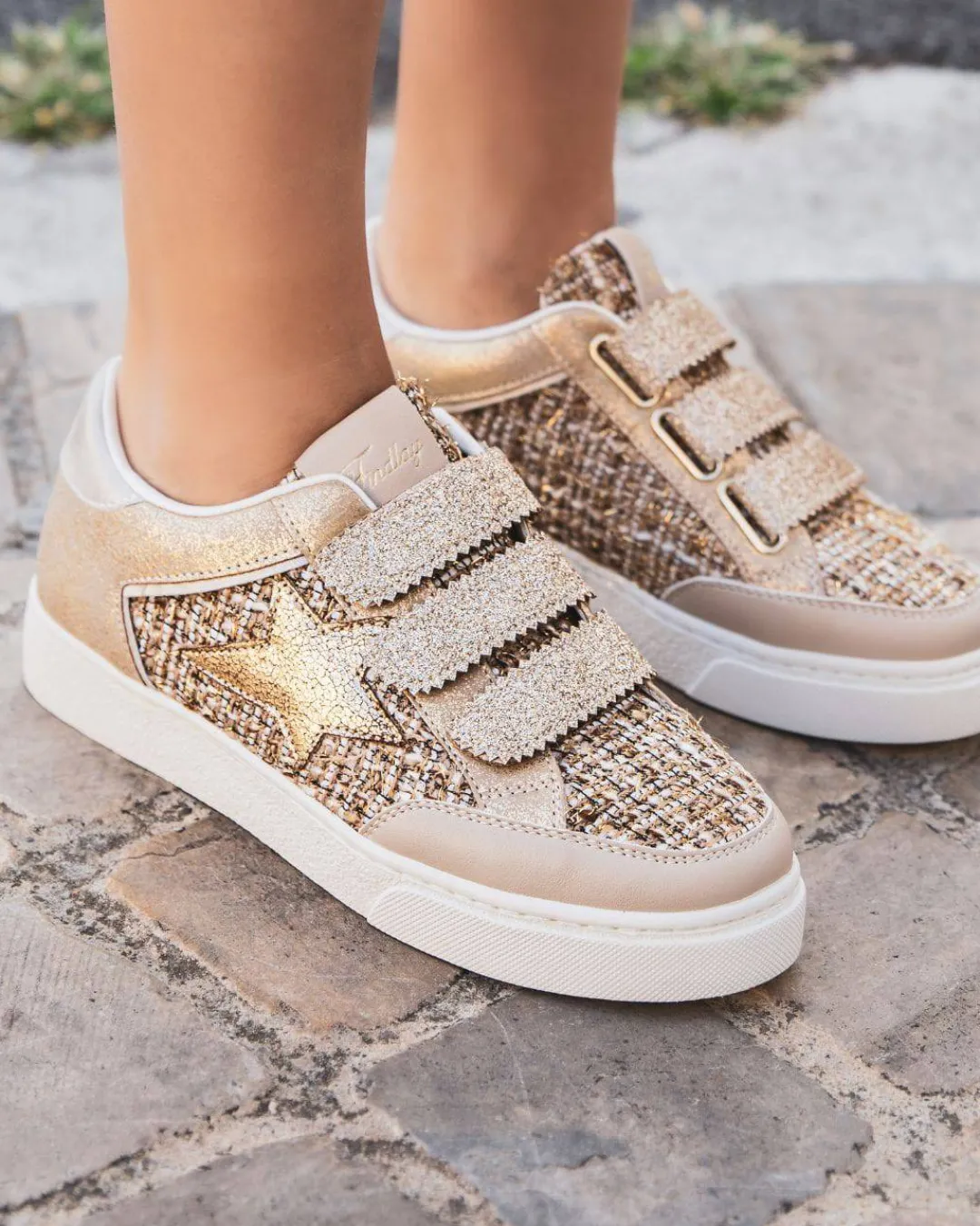 Hot Casual Mode Basket femme étoile dée à scratch et paillettes - Lucy Or