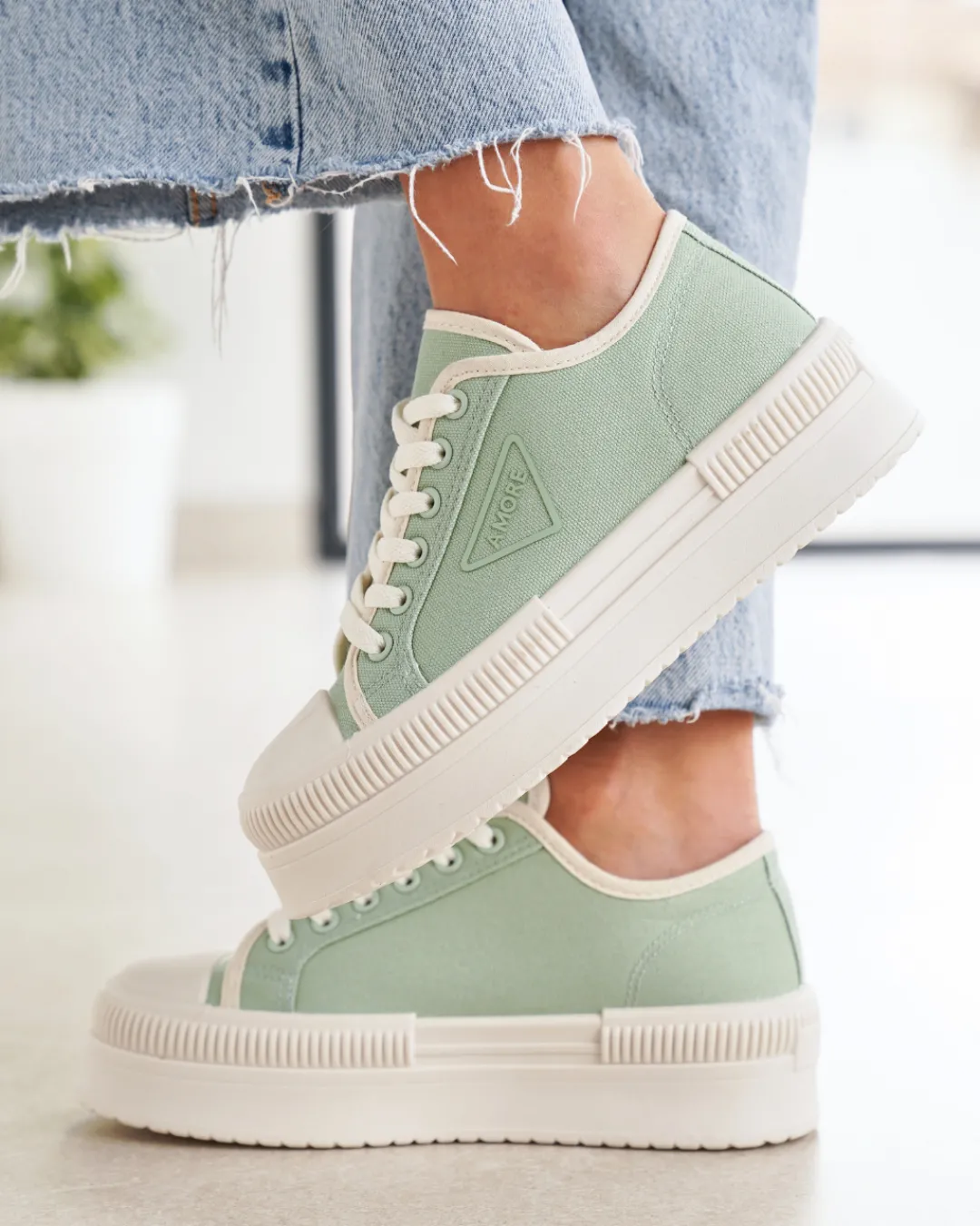 Online Casual Mode Basket femme toile à lacets - Golda Kaki