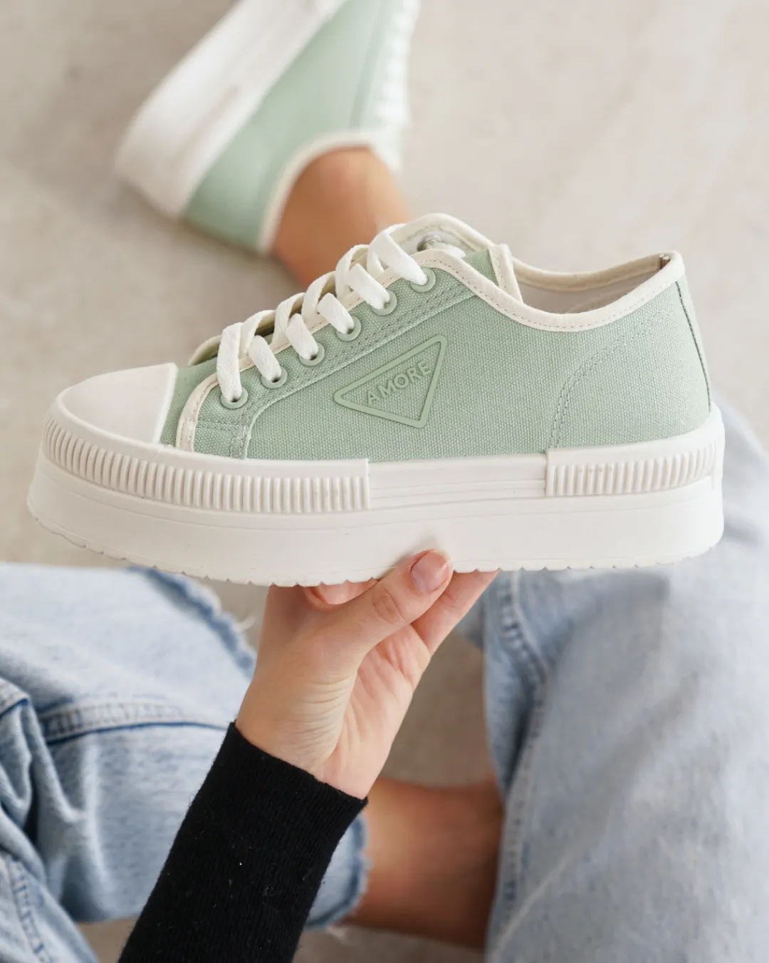 Online Casual Mode Basket femme toile à lacets - Golda Kaki