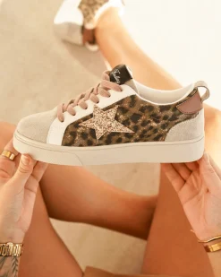 New Casual Mode Basket femme étoile léopard à lacets - Judith Leopard