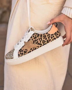 Clearance Casual Mode Basket femme étoile motif léopard à lacets - Juliette Leopard