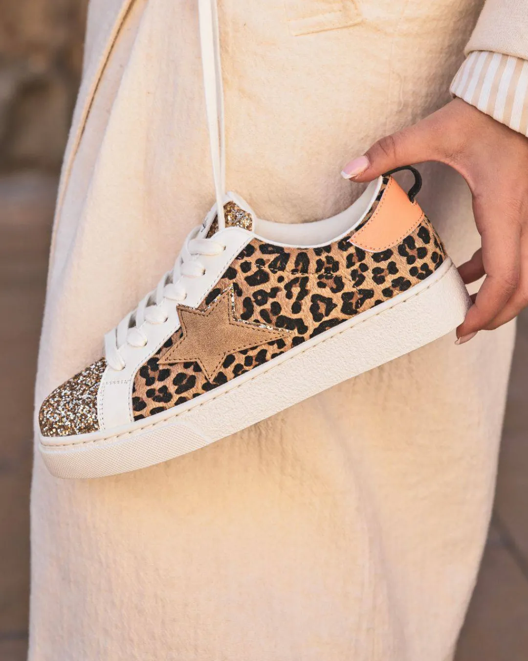 Clearance Casual Mode Basket femme étoile motif léopard à lacets - Juliette Leopard
