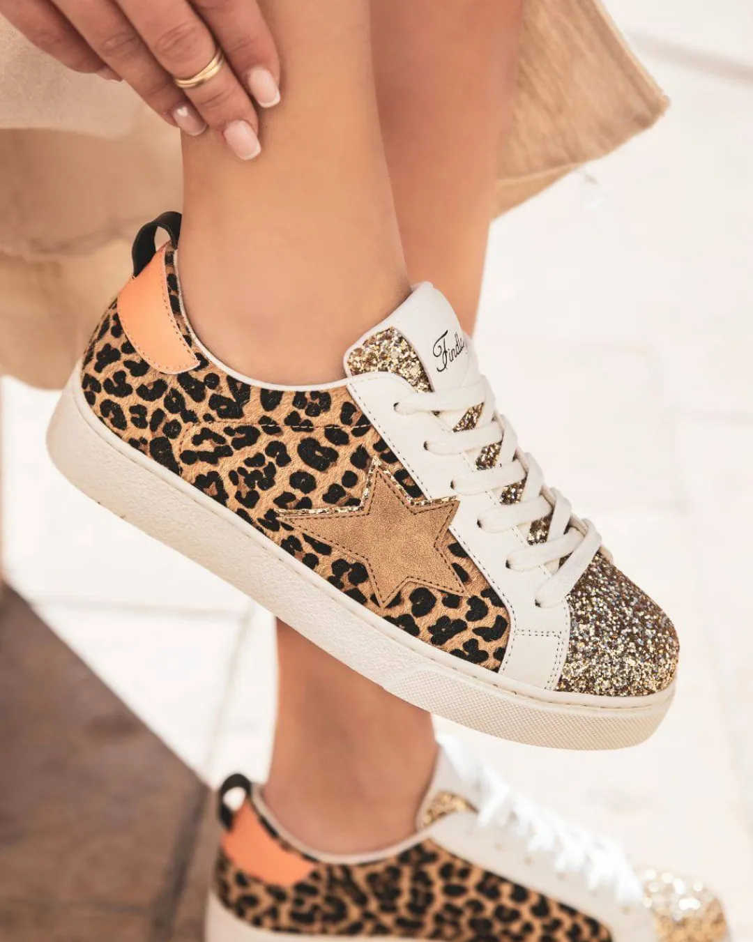 Clearance Casual Mode Basket femme étoile motif léopard à lacets - Juliette Leopard