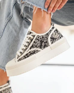 New Casual Mode Basket femme toile e à lacets - Imala Noir