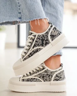 New Casual Mode Basket femme toile e à lacets - Imala Noir