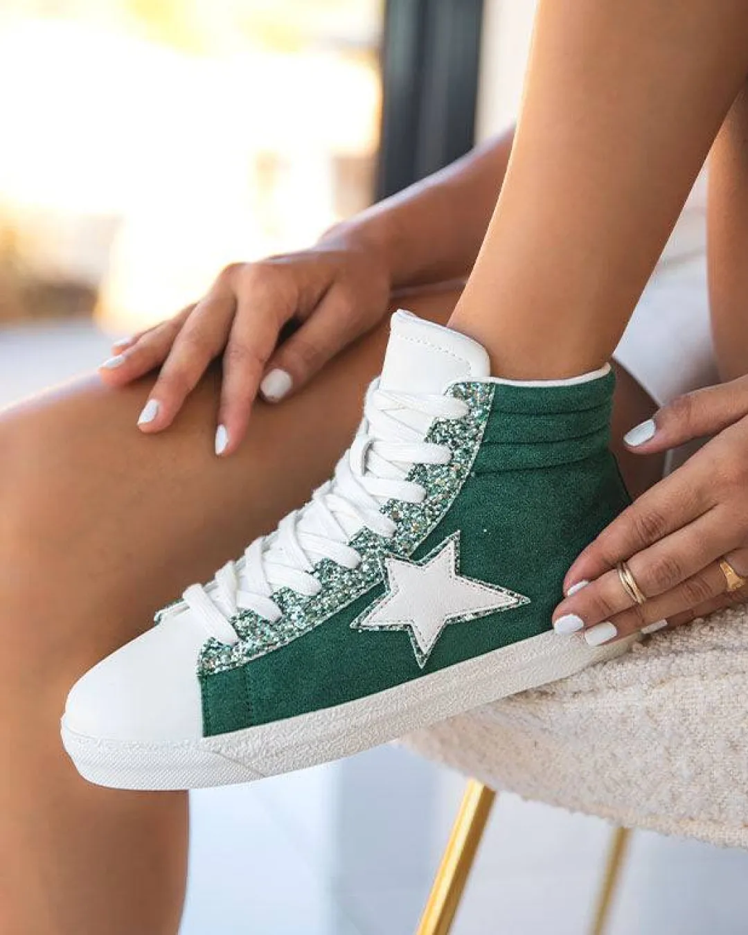 Discount Casual Mode Basket femme étoile e montante à lacets - Inaya Vert