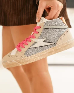 Fashion Casual Mode Basket montante femme ée à lacets - Amina Argent
