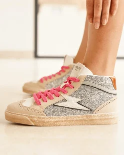 Fashion Casual Mode Basket montante femme ée à lacets - Amina Argent