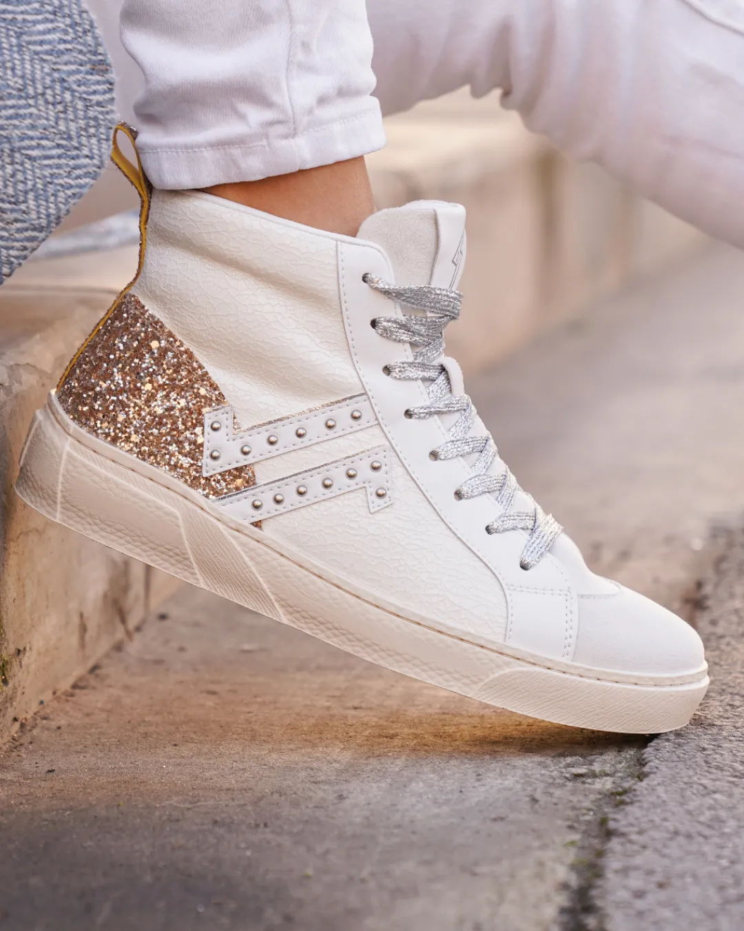 Online Casual Mode Basket montante femme he à lacets - CL87 WHITE Blanc