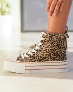 New Casual Mode Basket montante femme léopard à lacets - Norah Leopard