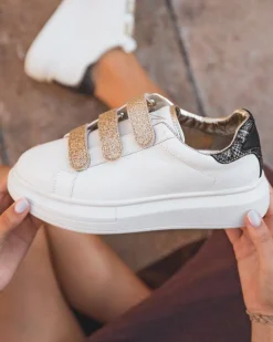 Best Casual Mode Basket sneakers femme blanche à scratch - CL24 GOLD Or