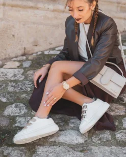 Best Casual Mode Basket sneakers femme blanche à scratch - CL24 GOLD Or