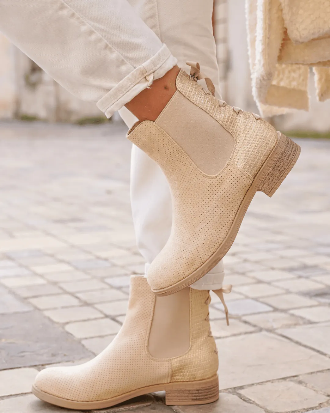 Clearance Casual Mode Bottines femme avec ruban - Constance Beige