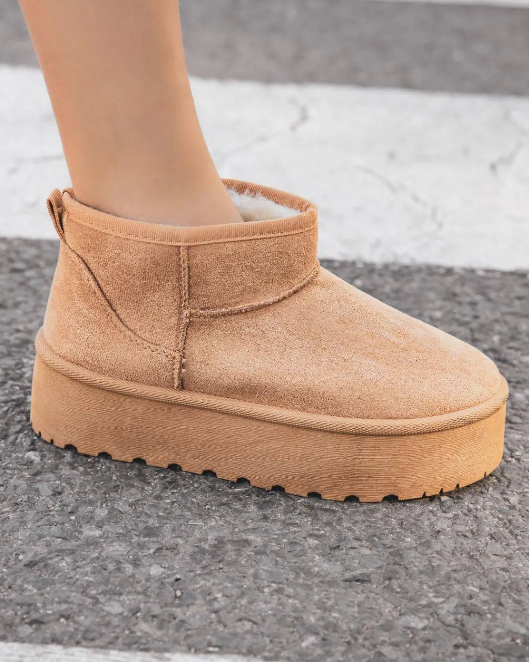 Outlet Casual Mode Bottines femme fourrées à semelle épaisse - Émilie Camel