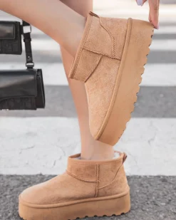 Outlet Casual Mode Bottines femme fourrées à semelle épaisse - Émilie Camel