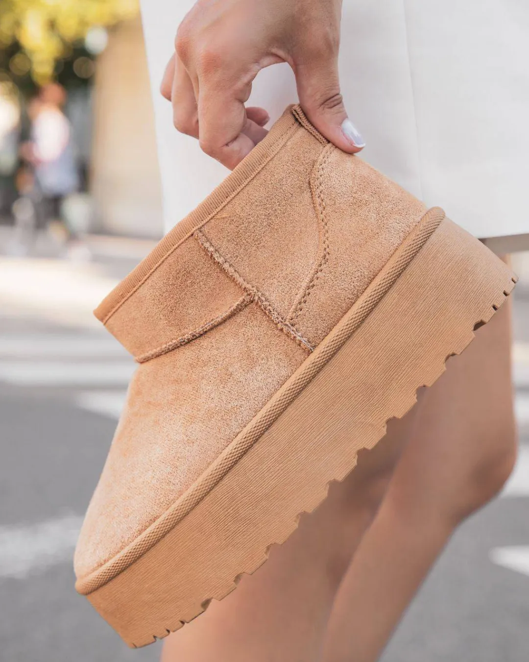 Outlet Casual Mode Bottines femme fourrées à semelle épaisse - Émilie Camel
