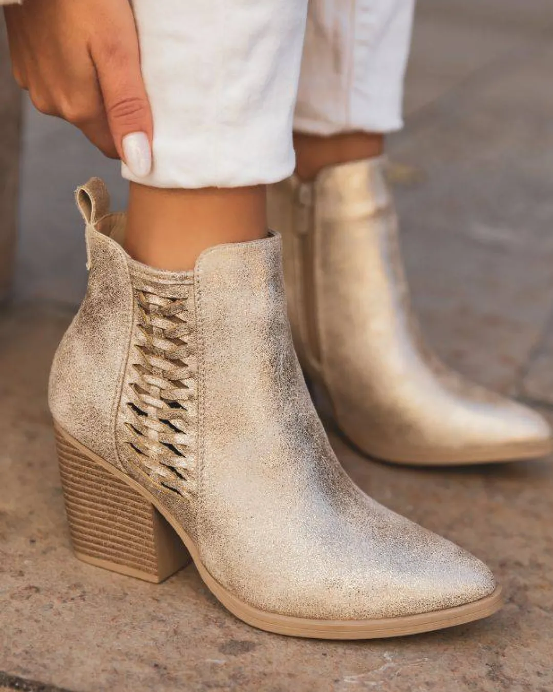 New Casual Mode Bottines femme dées à talon - Capucine Or
