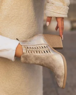 New Casual Mode Bottines femme dées à talon - Capucine Or