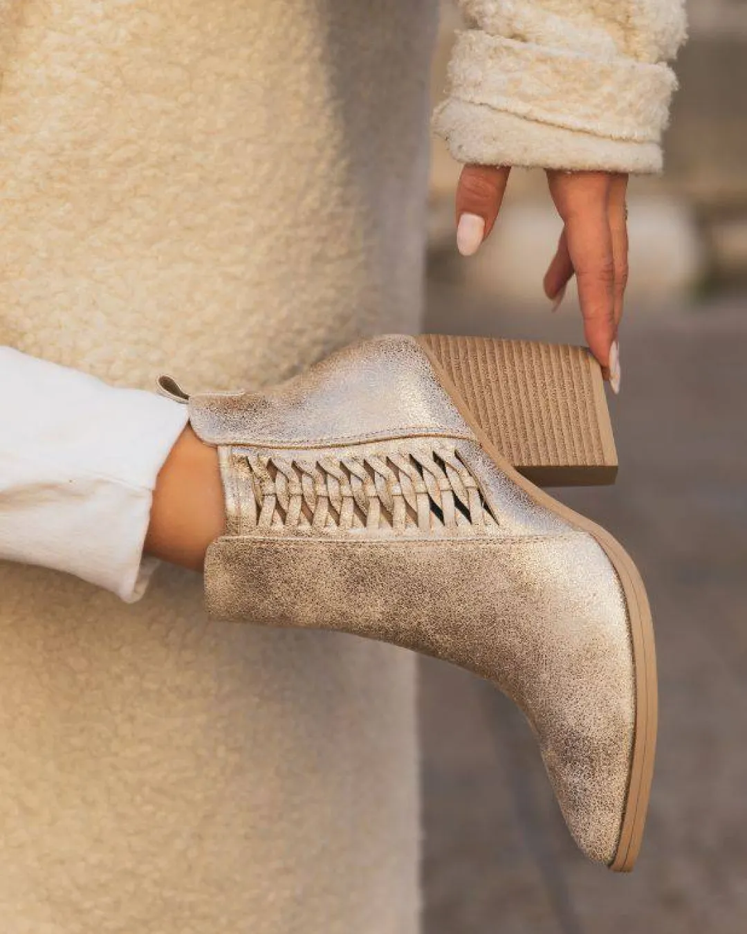 New Casual Mode Bottines femme dées à talon - Capucine Or